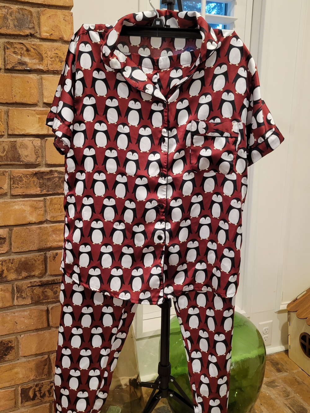 Guess Maroon Penguin Print Pajama Set